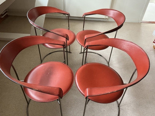 4*eetkamerstoelen , merk Arrben, leer, cognackleur