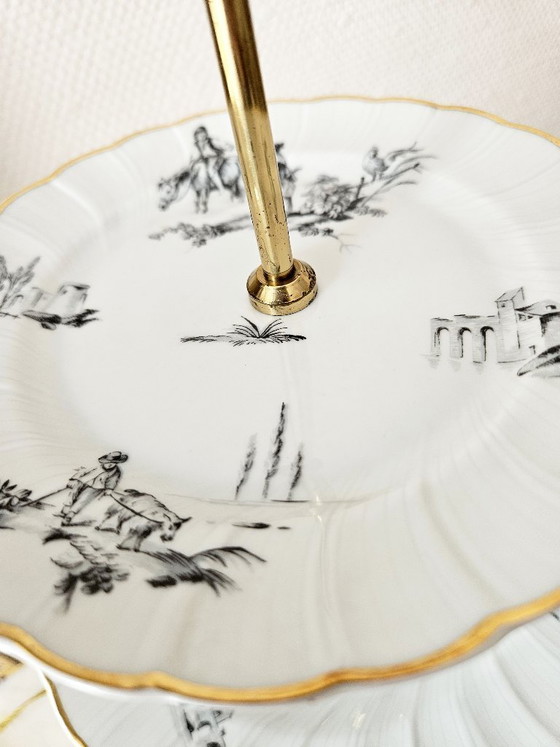 Image 1 of Siervo mudo de lujo Bernardaud Christofle María Antonieta porcelana de Limoges dorada Toile de Jouy