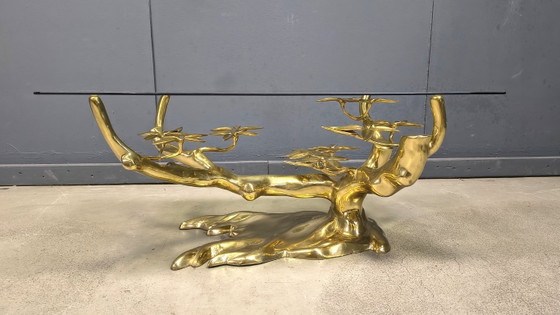 Image 1 of Tavolino da caffè in ottone a forma di bonsai, realizzato da Willy Daro negli anni '70.