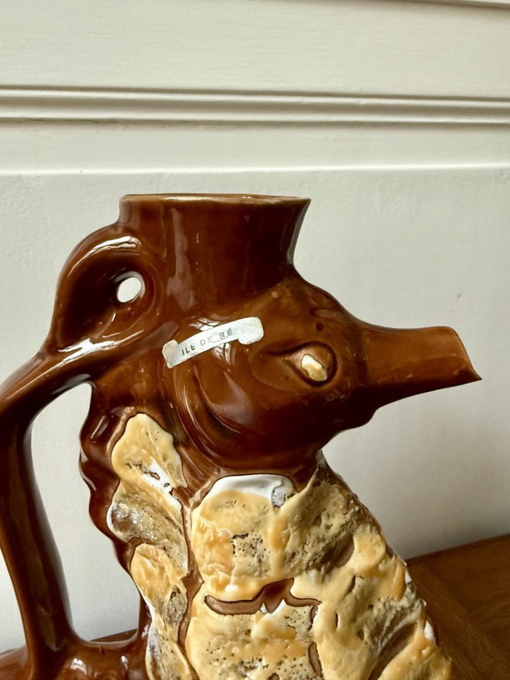 Image 1 of Brocca in terracotta vintage degli anni '60 a forma di cavalluccio marino, proveniente dall'Île de Ré, ceramica fatta a mano.