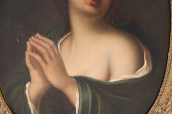 Image 1 of Pintura al óleo sobre lienzo, María Magdalena en oración, siglo XIX