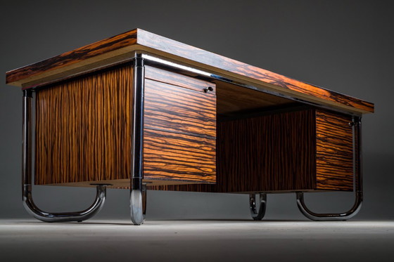 Image 1 of Makassar Ebony Executive Desk with Chromed Futuristic Legs, 1970s