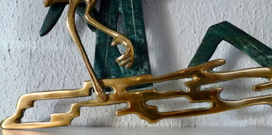 Image 1 of Decorazione murale vintage in ottone con due gru tra le canne.