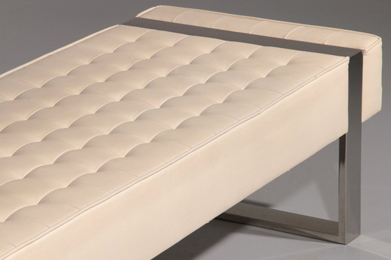 Image 1 of Lederen bank met chromen onderstel, afkomstig uit Duitsland, 1980.