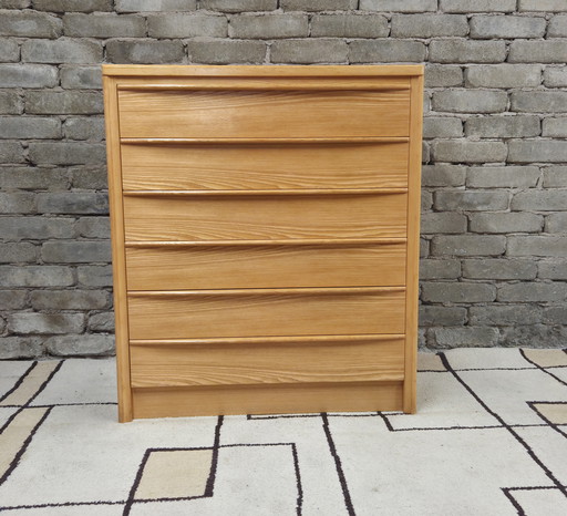 Vintage Scandinavische commode van massief hout met 6 lades, jaren 70.