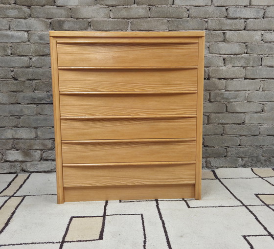 Image 1 of Vintage Scandinavische commode van massief hout met 6 lades, jaren 70.