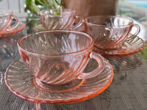 Vintage ARCOROC Rosaline Tea Set - 6 Cups & Saucers - Swirl