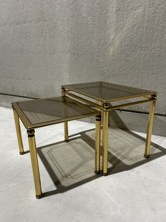 Vintage Nestingtables Italian Design – Mid Century Modern, Bijzettafels, Glass, Metal (photo 2 of 7)