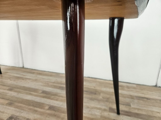 Image 1 of Mid-century mahogany dining table with aquamarine glass top