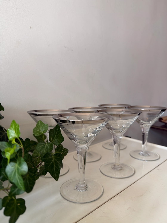 Bicchieri da cocktail Mid Century con bordo argentato – Bicchieri e caraffe, Crystal, Mid Century Modern (photo 2 of 6)