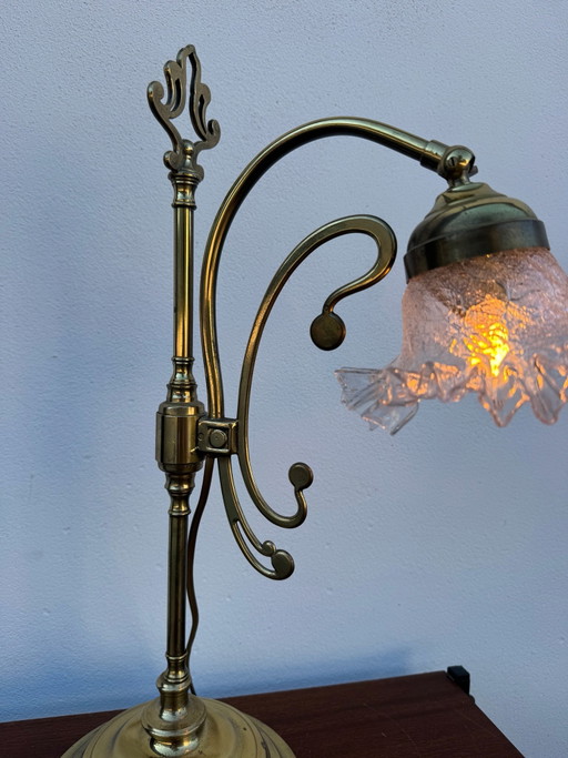Lampada a collo di cigno in ottone Art Nouveau