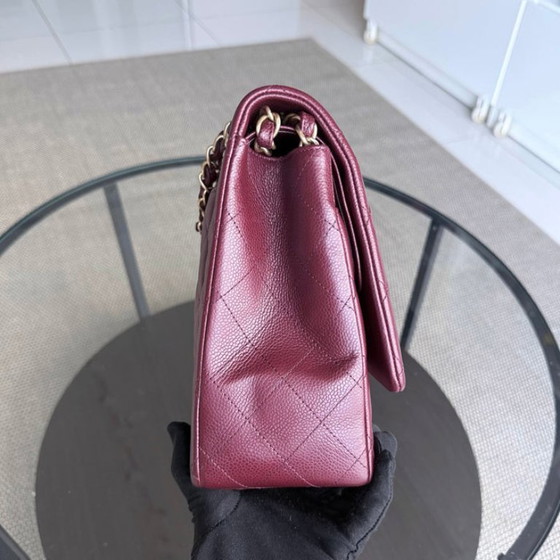 Image 1 of Chanel Classic Flap Maxi - Caviar Double Flap Quilted Burgundy Gold Hardware Series 21