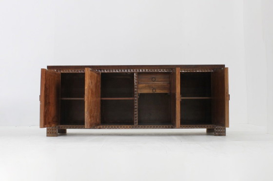 Spanish Brutalist Sideboard Room Divider Solid Walnut Wood 1960s – Vintage (photo 5 of 9)