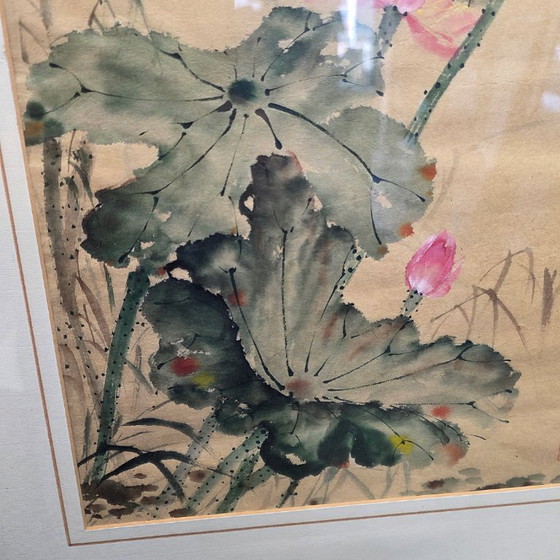 Pittura Cinese Vintage di Loto – Dipinti e disegni, Carta (photo 3 of 5)