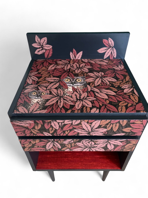 Vintage cabinet covered with Fornasetti Foglie e Civette | The Vintage Vibe