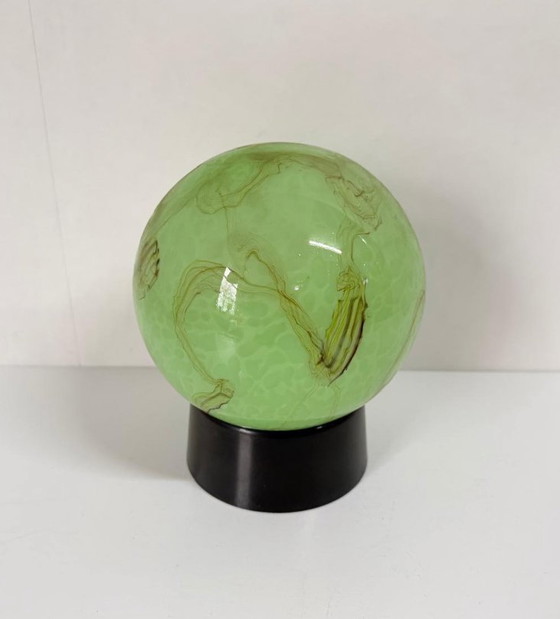 Image 1 of Lampada da soffitto a sfera in marmo verde Art Déco Thabur con supporto in bachelite scura