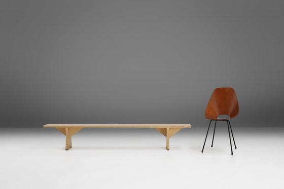 Image 1 of Rustic Hand-Crafted Beige Wooden Bench, France, 1900s