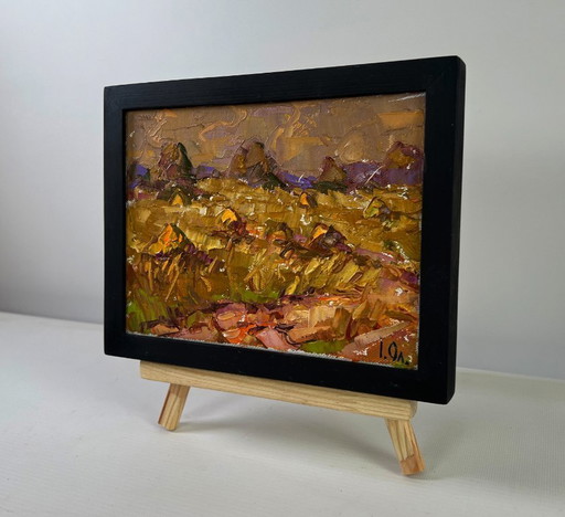 Original Oil Painting Evening Field Landscape A moment between light and darkness