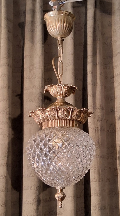 Suspension ananas style Hollywood Regency par Massive J 60/70 – hanglampen, Glass, Metal