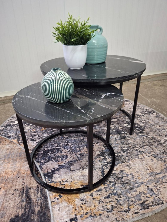 Image 1 of Salontafelset van marmer en metaal, zware uitvoering