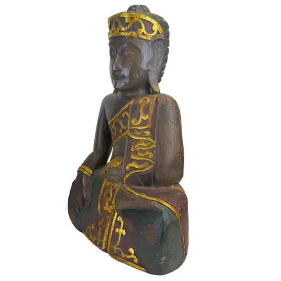 Monumental Vintage Balinese Hand-Carved Wooden Jina Buddha – Monolithic Hardwood (60.5 cm / 7.1 kg) (photo 8 of 11)