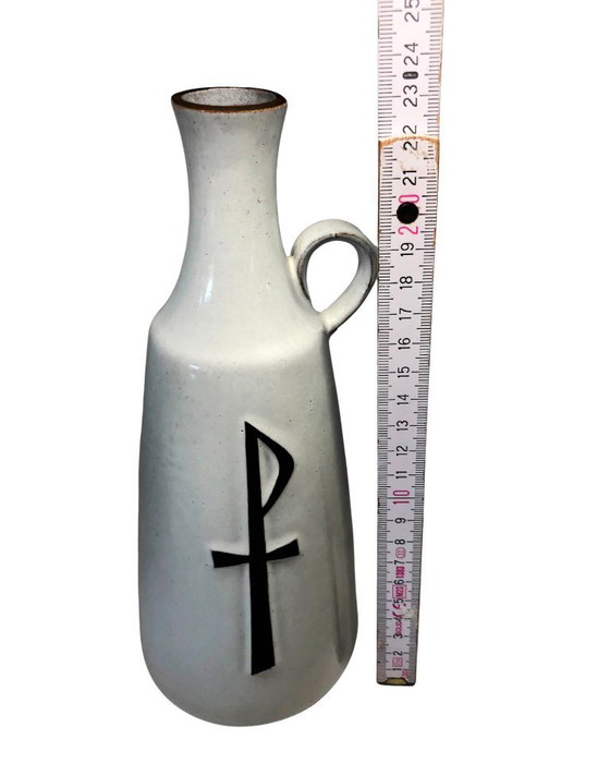 Image 1 of Rare Mid-Century Modern Belaire Rance Belgium Ceramic Pitcher - Pax Symbol ☧