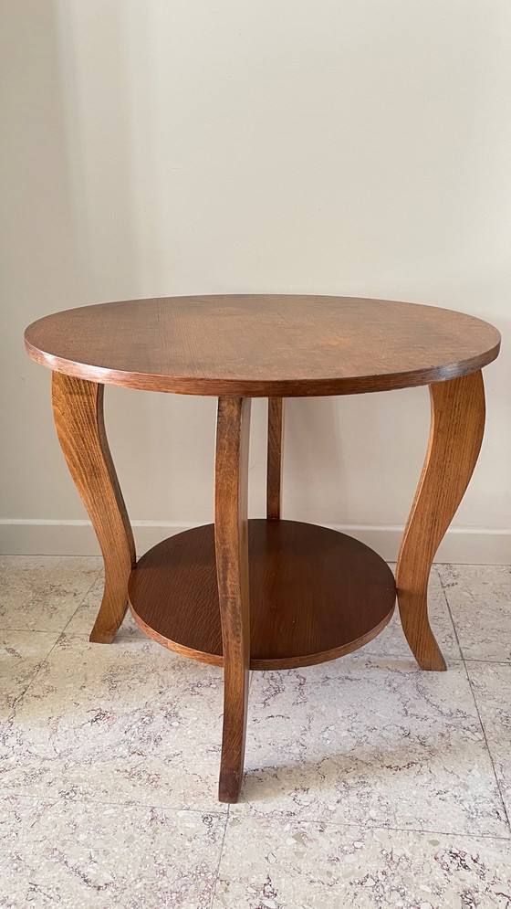 Image 1 of Round Oak Coffee Table with 2 Vintage Tops