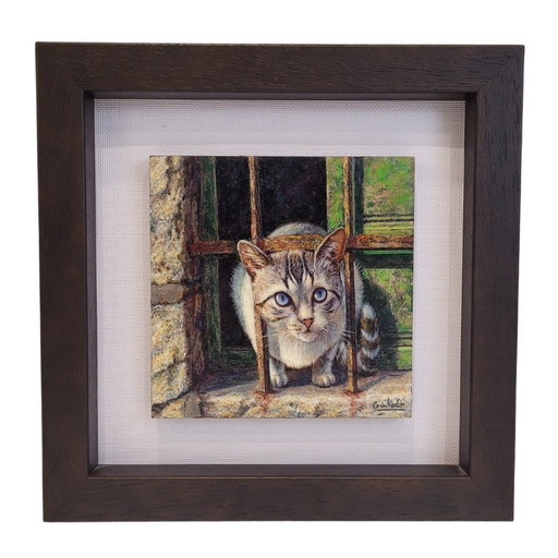 “Cat looking out the window” Miguel A. Galván Mangas, late 20th century - Valladolid, Spain