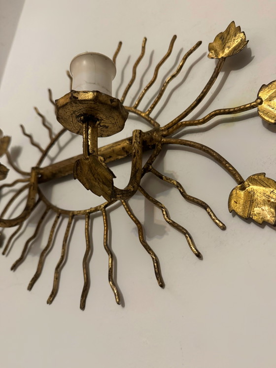 Image 1 of Applique da parete a forma di sole con foglie dorate, anni '60