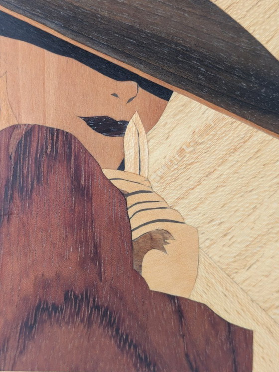 Image 1 of Arte da parete in legno intarsiato del Medioevo - Ritratto di donna elegante