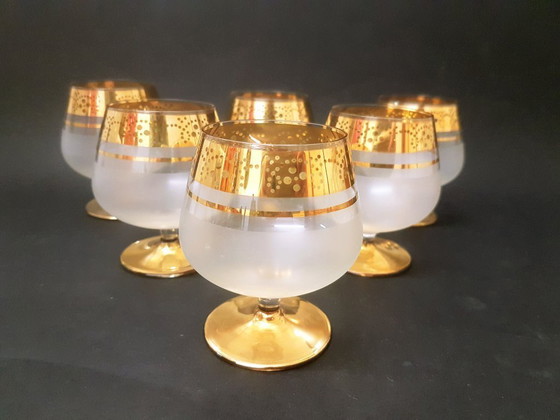 Image 1 of 6 bicchieri in cristallo con ornamento placcato oro / Exbor