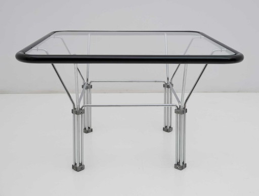 Table basse post-moderne en cristal et acier, attribuée à Niels Bendtsen, années 1970