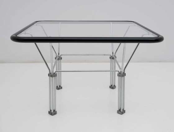 Image 1 of Tavolino da caffè in cristallo e acciaio postmoderno attribuito a Niels Bendtsen, anni '70