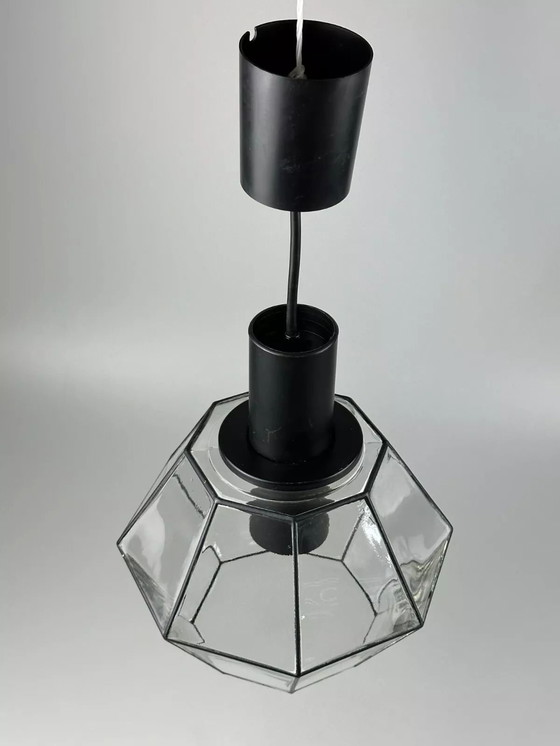 Image 1 of 60s 70s hanging lamp ceiling lamp by Limburg Leuchten Germany glass metal