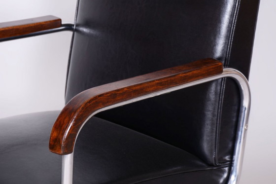 Set van twee gerestaureerde Bauhaus-fauteuils, chroom, beukenhout, rundleer, Tsjechisch, jaren 1930 – Leather (photo 8 of 12)