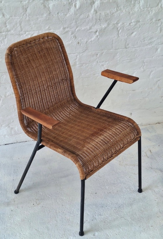 Pair of Rattan and Iron Stackable Elbow Chairs by Gian Franco Legler, Switzerland, 1960s – Dining chairs (photo 4 of 10)