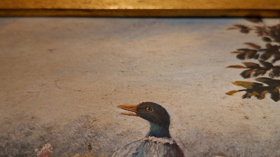 Image 1 of Topstuk: Authentieke Jan Hendrik Verburgh – "Familie Eenden" – Monumentale 19e-eeuwse Biggs & Sons Lijst