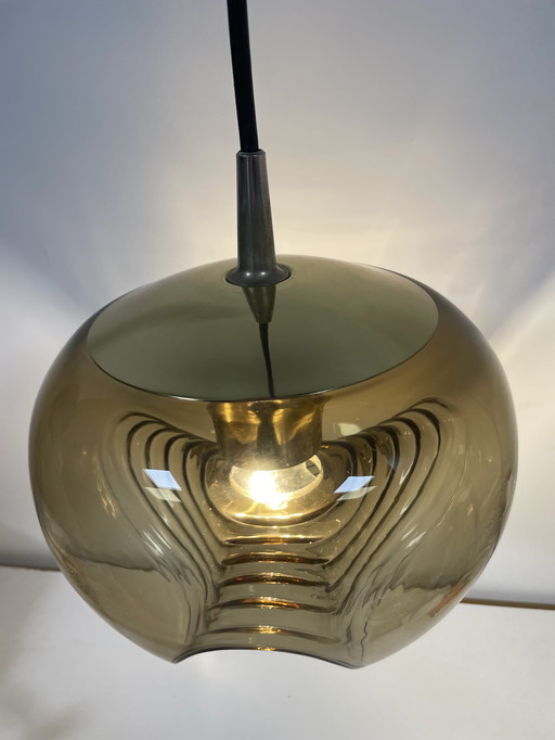 Corrugated smoked glass Futura pendant lamp by Peill & Putzler 1970