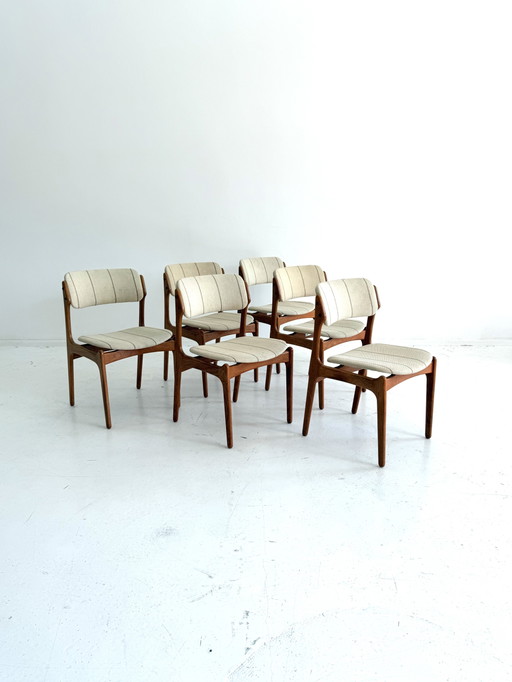 6 sillas de comedor vintage modelo n.º 49, Erik Buch '70 – eetkamerstoelen, Wood, Textile