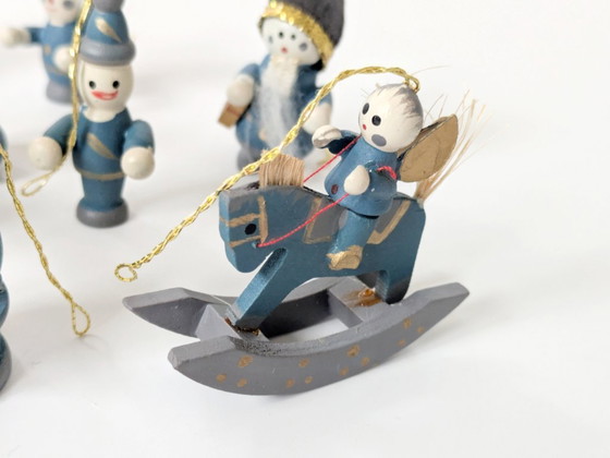 Image 1 of 14 x Vintage Kerstversieringen in Doos | Duitse Volkskunst Houtdecoratie uit de Jaren 80