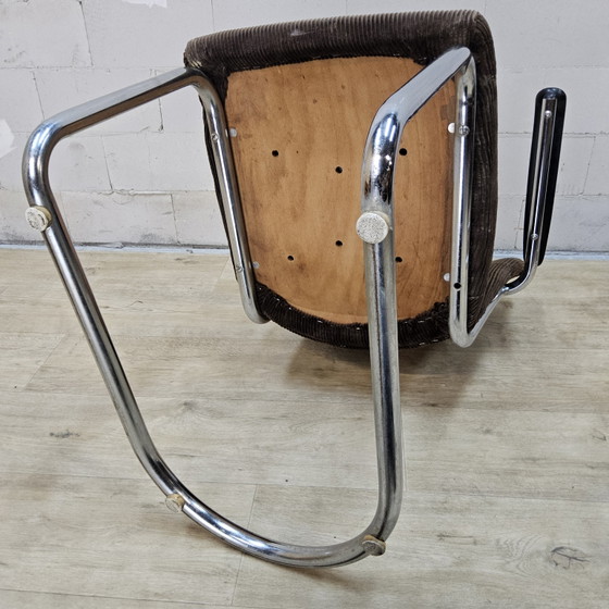 2x Vintage Toon De Wit (Gebroeders De Wit) Stoelen Met Leuningen Beige Ribstof (1940s) Dutch Design (photo 6 of 15)