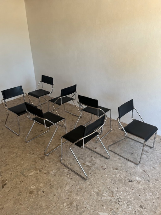 6 vintage chromen eetkamerstoelen, Bauhaus-stijl, jaren 80!