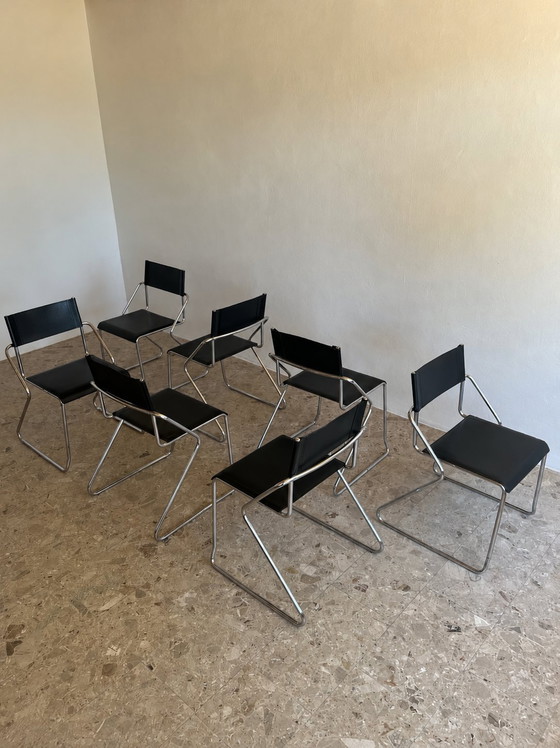 Image 1 of 6 vintage chromen eetkamerstoelen, Bauhaus-stijl, jaren 80!