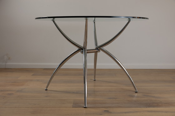 Image 1 of Tavolo da pranzo rotondo in vetro e alluminio cromato Space Age