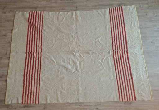 Vintage Wool Blanket With Red Stripes - 153 x 210 cm