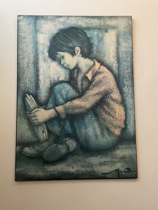 Vintage print: Jongen met tamboerijn