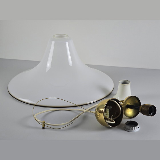 Image 1 of Vintage 1970S Sölken Leuchten Opaline Glass Suspension Lamp.