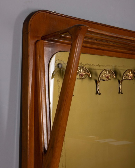 Image 1 of Appendiabiti da parete vintage anni 50 in legno e vetro decorato design Italiano