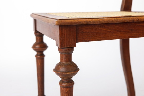 Image 1 of Silla de comedor belga antigua, silla de mimbre restaurada, madera maciza de haya, c. 1930.