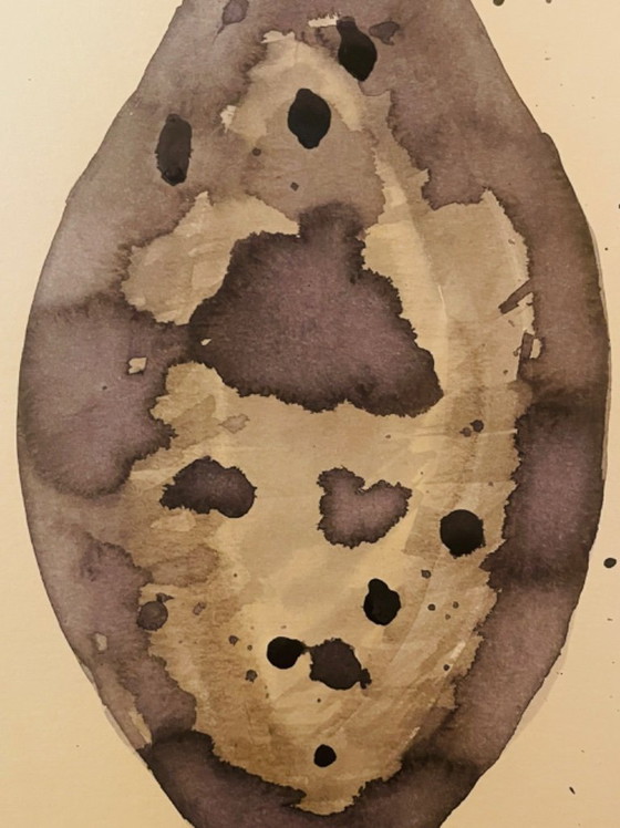 Image 1 of Signed watercolor and ink painting Wabi Sabi Essaouira vase